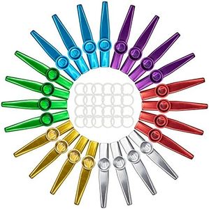 Foraineam 24-Pack Metal Kazoos with 24 Pcs Kazoo Flute Diaphragms 6 Colors Musical Instruments, A Good Companion for Ukulele, Violin, Guitar, Piano Keyboard