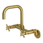 Kingston Brass KS413SB Concord 8" Adjustable Center Wall Mount Kitchen Faucet, 6-11/16" in Spout Reach, Satin Brass