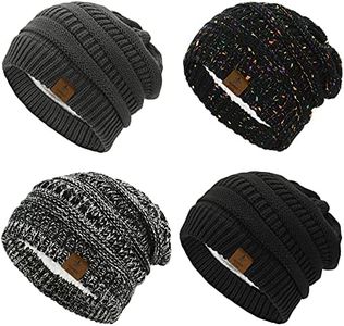Durio Beanies Women Knit Beanie Hat for Women Thick Womens Beanies for Winter Fleece Lined Christmas Beanie for Women A Black & Black Mix & Black Grey Mixed & Deep Grey One Size