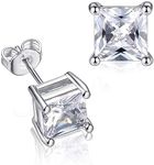 Gulicx 4mm 925 Sterling Sliver Stud Earring for Women, 14K White Gold Plated Square CZ Cubic Zirconia Simulated Diamond Sparkly Small Unisex Cartilage Stud Earrings, Gift for Women Men Girls Teens