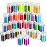 LEOBRO Fine Glitter, Extra Fine Glitter Powder, Craft Glitter for Christmas Epoxy Resin, Body Nail Glitter, DIY Glitter Tumbler Painting Cards, Wedding Christmas Decoration Glitter, 32 Colors