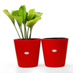 GREENON® 10 Inch Self Water Plant Pot Pack of 2 (4 pots) | Red Outer and Black Inner Plant Container | UnFadable Planter | Virgin Plastic Gamla | Solid | UV Treated | Suitable for Indoor and Balcony