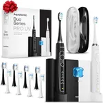 AquaSonic DUO PRO – Ultra Whitening 40,000 VPM Electric ToothBrushes – ADA Accepted - 4 Modes with Smart Timers - UV Sanitizing & Wireless Charging Base - 10 ProFlex Brush Heads & 2 Travel Cases