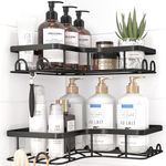 Kitsure Corner Shower Caddy - 2 Pack Rustproof Shower Organizer, Durable Shelf with Large Capacity, Drill-Free Adhesive Bathroom Shelves with 4 Movable Hooks, a Soap Holder, 4157