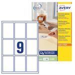 Avery Self Adhesive Removable Labels, All Printers, 9 Labels Per A4 Sheet, 9 labels, No Residue (L7108REV)