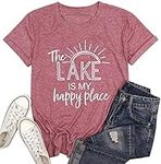 Fuyxxmer The Lake is My Happy Place T Shirt Women Lake Life Shirt Summer Vacation Short Sleeve Casual Tee Top Pink