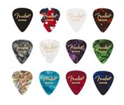 Fender 351 Celluloid Guitar Picks, Medium, 12 Pack, Assorted Colours, Classic 351 Shape, Made in USA