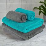 HEELIUM Bamboo Towel Set (2 Bath & 2 Hand Towel Combo) | Towel for Men & Women | Soft, High Absorbency & Antibacterial, 600 GSM, Grey, Teal