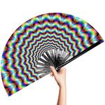 OMyTea Large Rave Clack Folding Hand Fan for Men/Women - Chinese Japanese Bamboo Handheld Fan - for EDM, Music Festival, Club, Event, Party, Dance, Performance, Decoration, Gift (Trippy)