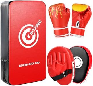 3-in-1 Boxing Gloves Punching Mitts Kick Pack Set for Kids, Curved Boxing Mitts Focus Pads, Adjustable Taekwondo Kick Pad, Gloves for Kicking Karate Kickboxing Muay Thai MMA Training