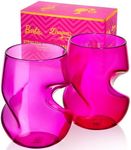 Dragon Glassware x Barbie Stemless Wine Glasses - Stemless Wine Glass Set with Finger Indentations - Set of 2, 16 oz Pink & Magenta Short Wine Glasses Set - Red Wine Glasses - Naturally Aerates Wine