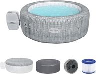 Bestway SaluSpa Honolulu AirJet Large Round 4 to 6 Person Inflatable Hot Tub Portable Outdoor Spa with 140 AirJets and EnergySense Cover, Grey