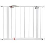 Baby Gate for Doors and Stairs, 10 cm Extension, Stair Gate Pressure Fit - No Screws, Child Stair Gate for Widths 75 to 85 cm, Dog Safety Gate One-Handed Opening to Both Sides, Metal, White/Grey