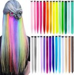 28 Pcs Colored Hair Extensions, Colors Straight Clip in Hair Extensions, Rainbow Party Highlights Multi-color in Synthetic HairPieces Accessories for Cosplay Dress Up Fashion Christmas