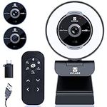 Zoomable Webcam with Remote Control, Vitade 1080P 60FPS Streaming Webcam with Adjustable Ring Light and Advanced Auto-Focus, Pro USB 5X Digital Zoom Webcam for Zoom/Skype Teams/Laptop/Mac Windows