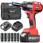 Cordless Impact Wrench, 1/2 inch Impact Gun 550 Ft-lbs(700NM), 3000RPM Brushless Power Impact Wrench, 4.0Ah Li-ion Battery with Fast Charger, 6Pcs Sockets, Electric Impact Driver for Car Home