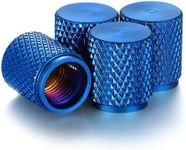 STEEL HAWK Tire Air Valve Caps – Precision CNC Machined Stainless Steel, Extended Knurled Design | Rust, Air Leak & Dust Proof Metal with O-Rubber Seal - Ideal for Vehicles - 4 Pack - PVD Blue