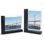 Lavezee 2 Pack 5x7 Picture Frames Made of Black Wooden L-shaped Base with Glass, Double Sided Display Photo Pictures 5 by 7 inch Vertical Horizontal for Tabletop Frame