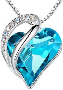 Leafael Valentine's Day Necklaces for Women, Infinity Love Heart Pendant with Turquoise Aquamarine Blue Birthstone Crystal for December, Silver Plated 18" + 2" Chain, Jewelry Birthday Gifts for Wife
