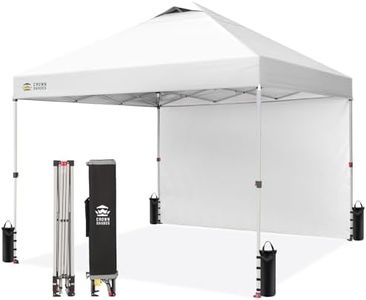 CROWN SHADES 10x10 Pop Up Canopy with 1 Side Wall - Beach Tent with One Push Setup - Outdoor Sun Shade for Events, Parties, Camping - Gazebo with STO-N-Go Cover Bag (White)