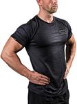 Satire Gym Men’s Fitness T-Shirt – Functional Sportswear – Suitable for Workouts and Training – Slim Fit (Black Melange, S)