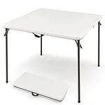 COSTWAY 34"(3ft) Folding Table, Fold in Half Square Tables with Handle, Portable Plastic Dining Camping Trestle Table for Indoor and Outdoor Use (White)