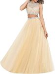 GP Collection Long Tulle Full Net Skirt for Women Stylish - Long Tulle Skirt with Cane Inside Fully Stiched Flared Skirts for Wedding Evenings - Girls Trendy Middi Lehanga Skirts Ghagra, S, Golden