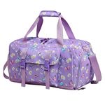 Kids Overnight Duffel Bags,Kasqo Girls Travel Bag Water Resistant Sports Gym Bag for Teens Sleepover Bag School Weekender Carry On Tote with Shoes Compartment Dry Wet Pocket,Purple Butterfly