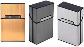 WSERE Set of 3 Men Cigarette Case Crushproof Scratch Resistant Cigarette Hard Case, Gold Silver Gray Storage Case for Cigarettes