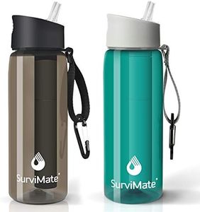 SurviMate Purified Water Bottle for Camping, Hiking, Backpacking and Travel, BPA Free with 4-Stage Intergrated Filter Straw