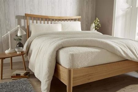 Olivia Rocco Teddy Fleece Extra Deep Fitted Sheet Cosy Warm Fluffy Fitted Bed Sheets, Double Cream