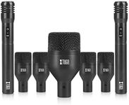 XTUGA DI7 7-Piece Wired Dynamic Drum Mic Kit (Whole Metal) Kick Bass, Tom/Snare & Cymbals Microphone-Use for Drums, Vocal, Other Instrument Complete with Thread Clip 7 On Stage Audio Cables 16.5FT