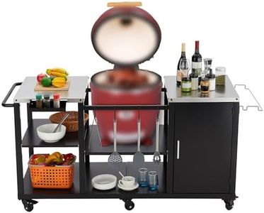 GarveeLife Grill Table for Egg Style Kamado Griller, Heavy Duty Outdoor Grill Station Prep Table with Storage, Garbage Bag Holder, Hooks, Paper Towel Rack, Wheels, Compatible with Egg Kamado Griller