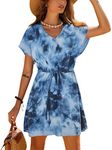 Ekouaer Women's Cover Ups Casual Swimsuit Coverups Flowy Tie Waist Beach Cover Up Dress(Blue Tie Dye, Large)