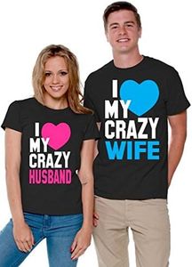 I Love My Crazy Husband and Wife Couple Shirts Valentines Day Men, Black, Small