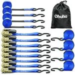 Ratchet Straps, Ohuhu 8 Pack 15 Ft Ratchet Tie Down Strap, Ratchet Tie Downs Logistic Cargo Straps for Trucks Moving Appliances Motorcycle, 500 lbs Load Cap with 1500 lbs Breaking Limit, Blue