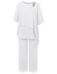 Hanna Nikole Women's Chiffon Evening Suit Sets Cocktail Party Formal Elegant 2-Piece Set White M