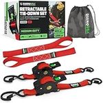 Rhino USA Retractable Ratchet Tie Down Straps (2PK) - 1,209lb Guaranteed Max Break Strength, Includes (2) Ultimate 1" x 10' Autoretract Tie Downs with Padded Handles. Use for Boat, Securing Cargo