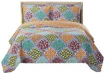 Dahlia Full/Queen Size, Over-Sized Quilt 3pc Set 92x96, Luxury Microfiber Printed Coverlet by sheetsnthings