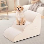 Dog Steps for Small Dog, Dog Stairs for High Beds and Couch, 16" High 3-Step High Density Foam Pet Stairs for Dogs Injured, Older Dogs Cats, Pet with Joint Pain (Beige)