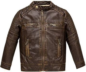 BUDERMMY Boys Motorcycle Jacket Faux Leather Jackets for Kids Coats for Costume Party Waterproof, Slightly Brown, 11-12 Years