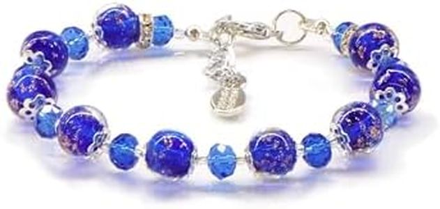 Sospiri Venezia - Bracciale da Donna con 9 Perle di Vetro Murano e 10 Cristalli di Boemia, Braccialetto Originale, Gioiello Ideale per Regalo, Made in Italy con Certificato (blu)