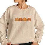 Halloween Sweatshirt Women Winter,Halloween Evil Pumpkin Head Print Pullover Sweatshirt Long Sleeve Sweatshirt Teen Girls Autumn Halloween Costumes Cotton Hooded Jacket Women (Beige, XS)