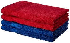 Amazon Brand - Solimo 100% Cotton 4 Piece Hand Towel Set, 500 GSM (Iris Blue and Spanish Red)