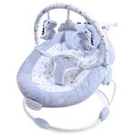 LADIDA Soft Light Blue Baby Bouncer, Soothing Vibrations and Music, Removable Toy Bar with 3 Toys Suitable for Newborns