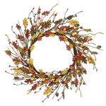 YNYLCHMX 18" Fall Wreaths for Front Door, Artificial Autumn Wreath, Fall Door Wreath with Wooden Leaves and Berries for Home Porch Window Wall Farmhouse Decor, Indoor Outdoor, Holiday Decor