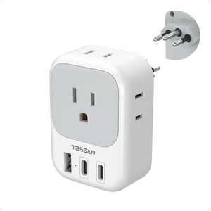 TESSAN Brazil Power Plug Adapter, US to Brazil Outlet Adapter with 4 American Outlets and 3 USB Charging Ports, Type N Travel Adaptor for USA to Brazilian Brasil