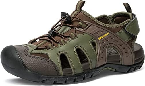 TSLA ATIKA Men's Outdoor Hiking Sandals, Closed Toe Athletic Sport Sandals, Lightweight Trail Walking Sandals, Summer Water Shoes M143-OLV 11 M US