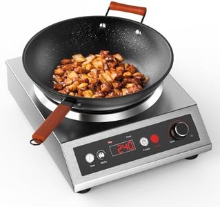 VEXMAECY 3500W Induction Wok,Cast Iron Wok Included,Stainless Steel Electric Wok Used for Home and Commercial,Temp from 60℃ to 240℃,Concave Surface 10 Power 24H Timer Australian Plug