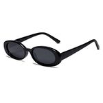 VANLINKER Polarized Retro Oval Sunglasses for Women and Men Small 90s Style VL9580, C1 Black Frame/Grey Lens, Small